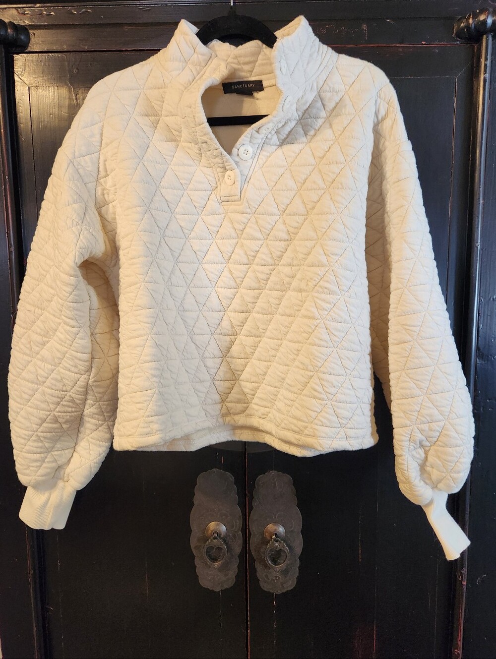 Sanctuary Quilted Pullover Cream Popover Top Cozy Sweatshirt Jacket Sz XS GUC